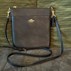 Coach Black Leather Crossbody with Gold Accents